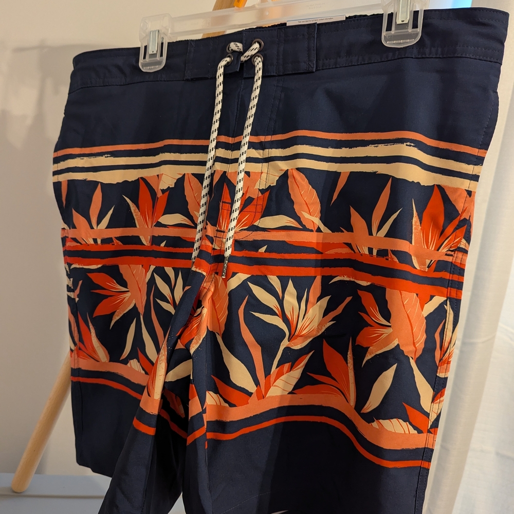 Sonoma Navy Swim Shorts with Orange and Cream Floral Bands